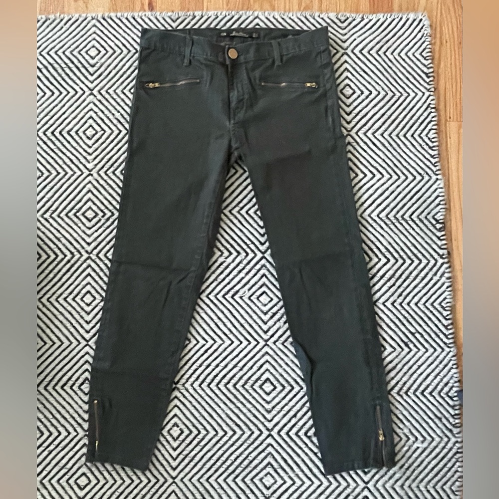 Zara dark green slim fit pants with gold zipper detail
